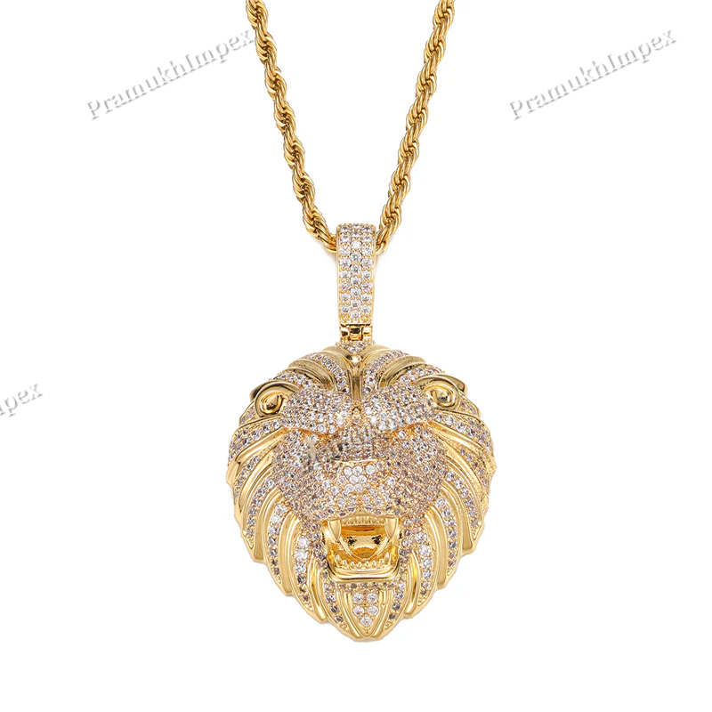 Hip Hop Yellow Gold Plated 925 Silver VVS Moissanite Lion Face Pendant