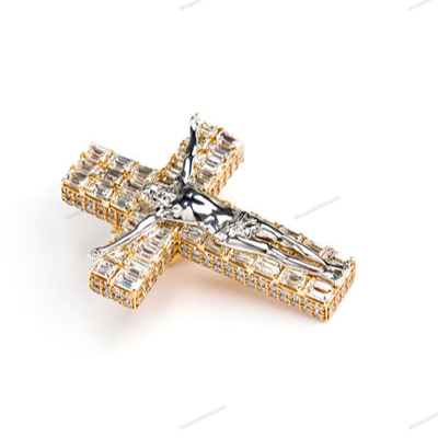 3D Design Moissanite Silver Gold Plating Cross Hip Hop Pendant