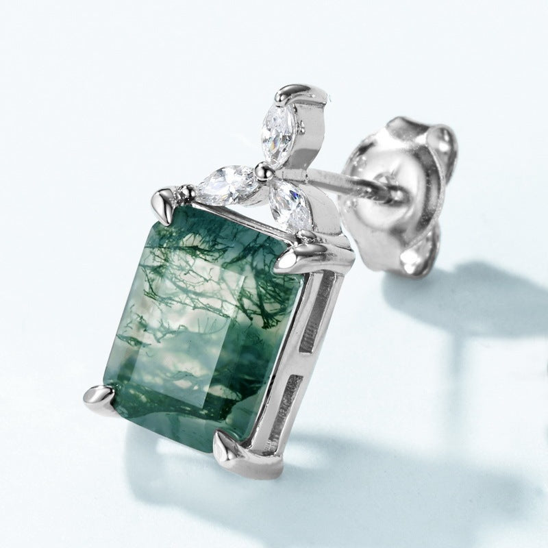 Elegant Forest Emerald Cut Moss Agate Earrings - Sophisticated Nature Inspired Gift