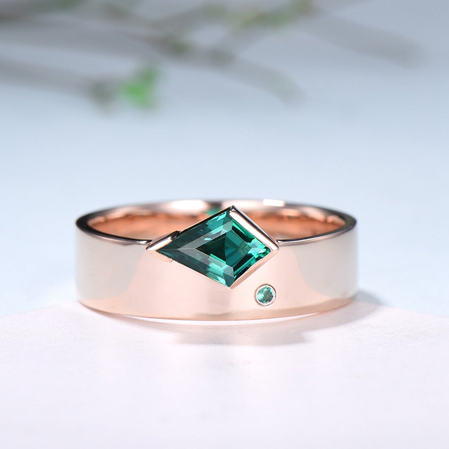 One Of a Kind Emerald Wedding Band For Men Unique Kite Cut Emerald Men's Wedding Ring 6mm Stacking Anniversary Matching Band Christmas Gift