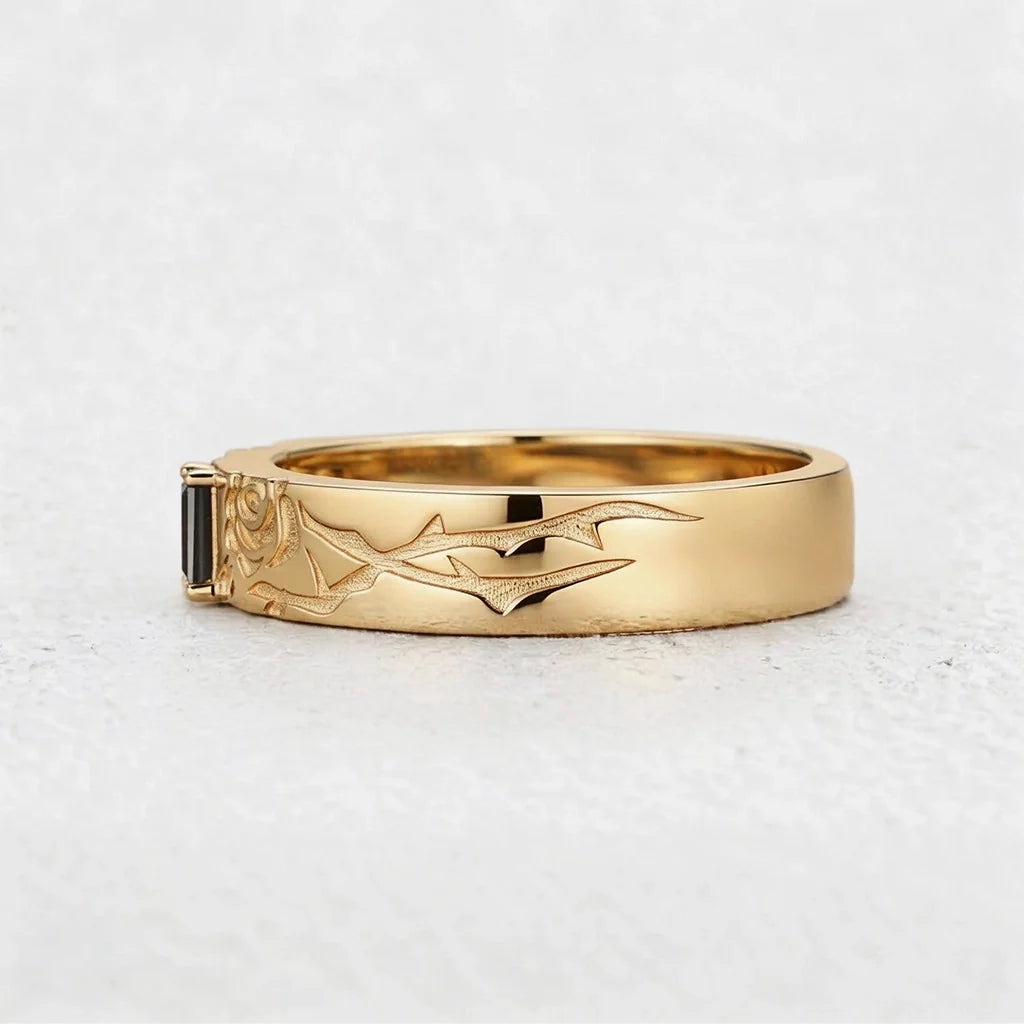 Thorn & Rose | Rectangular Black Diamond Men's Band