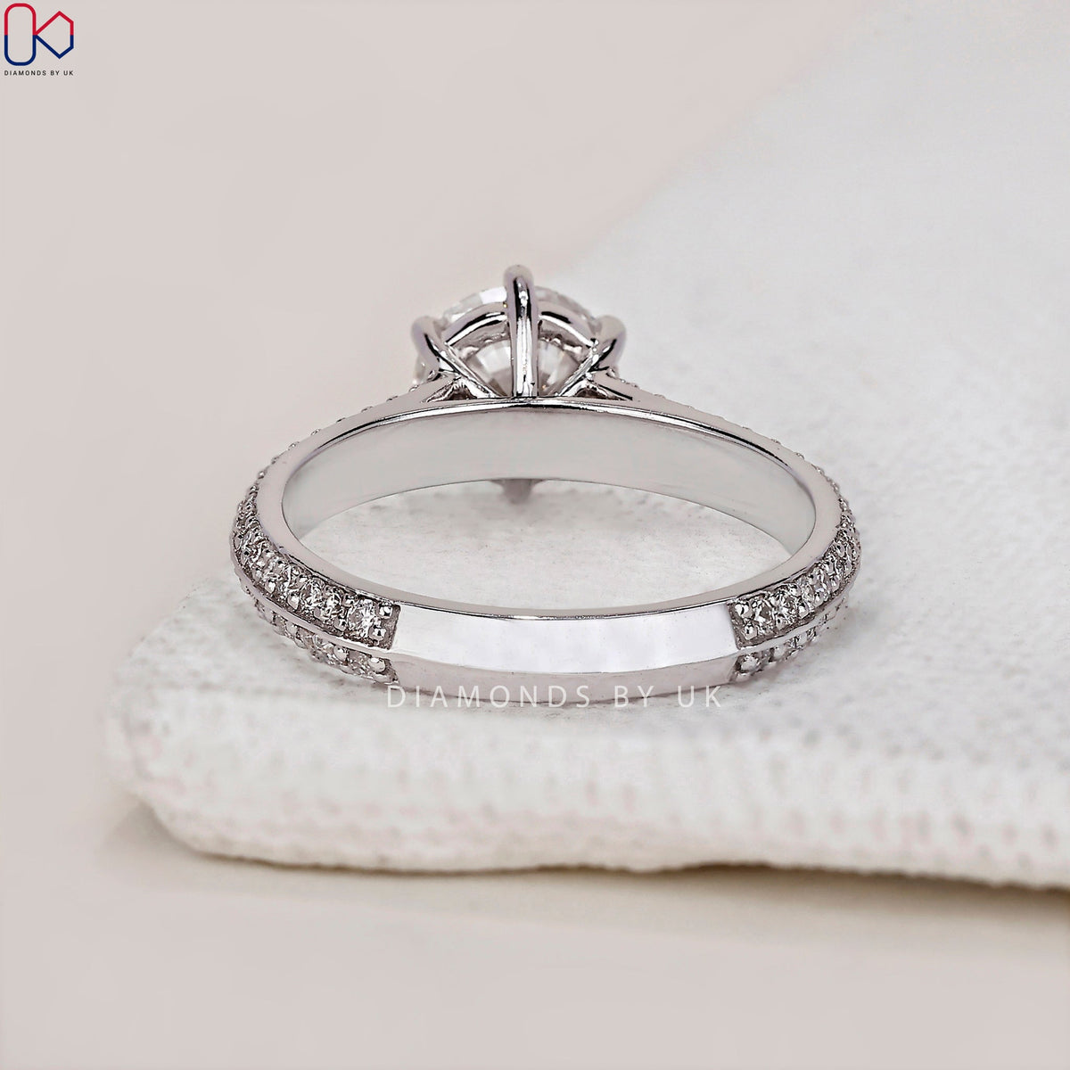 Round Cut Diamond Ring - Two Row Pave