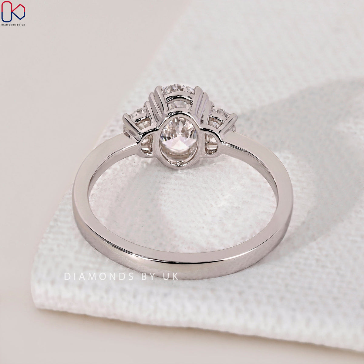 Oval and Half Moon 3 Stone Engagement Ring