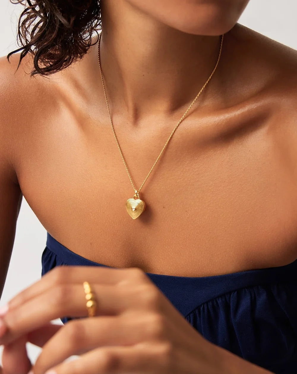 Engravable Heart Ridge Locket Pendant Necklace | 18K Gold Vermeil/Rainbow Moonstone