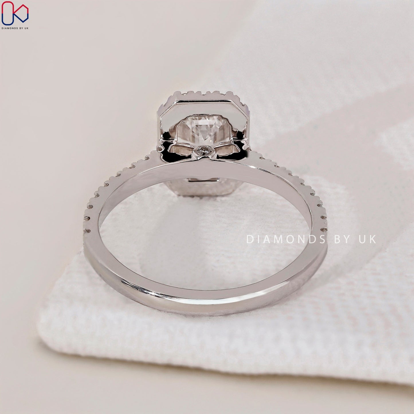 Emerald Cut Diamond Ring With Pave Band