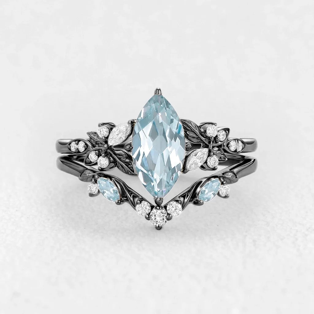 Marina’s Tide | Marquise Aquamarine Bridal Set 2pcs