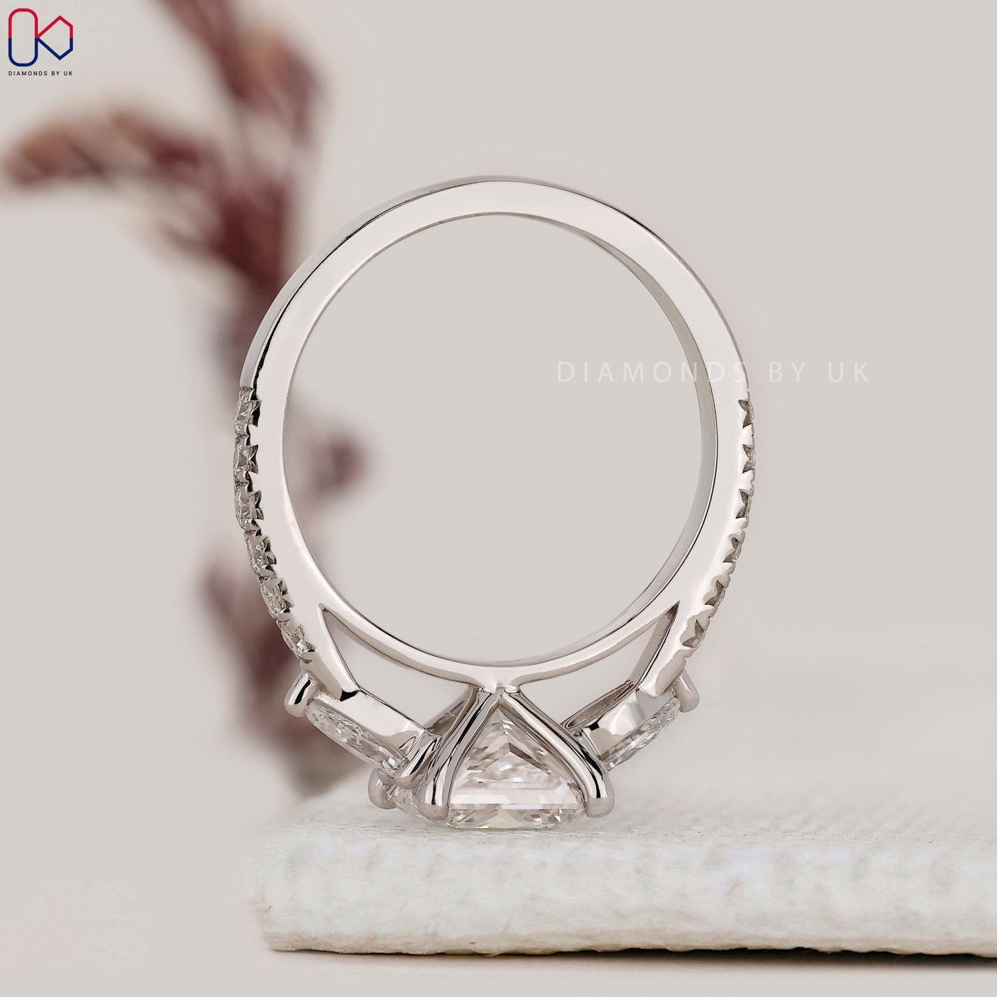 Princess and Pear Cut 3 Stone Ring
