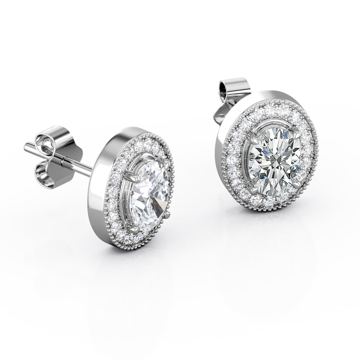 Milgrain Set Moissanite and Diamond Stud Earrings