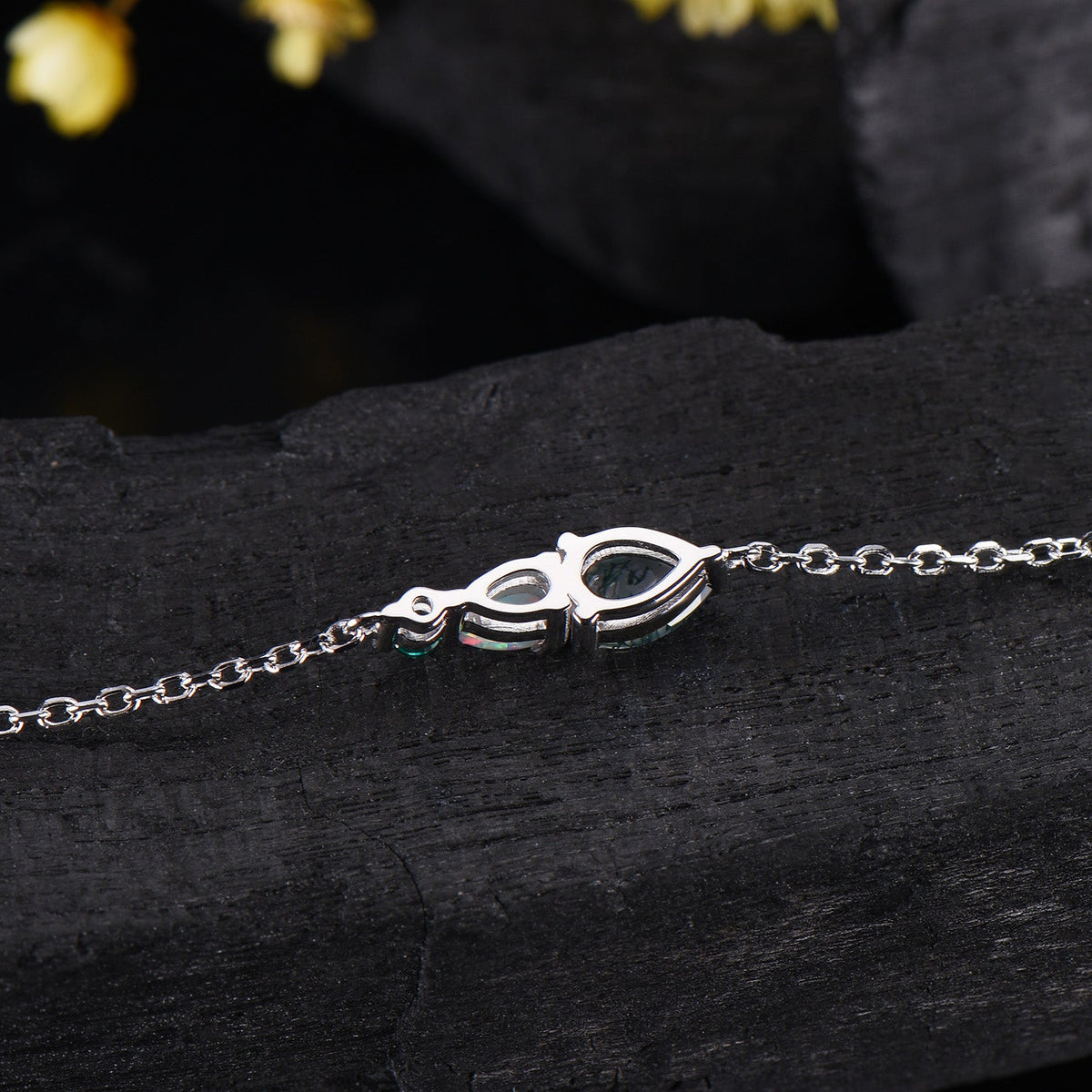 Dainty Teardrop Natural Moss Agate Opal Bracelet, May Birthstone Green Emerald Three Stone Wedding Bracelet Anniversary Gift for Women