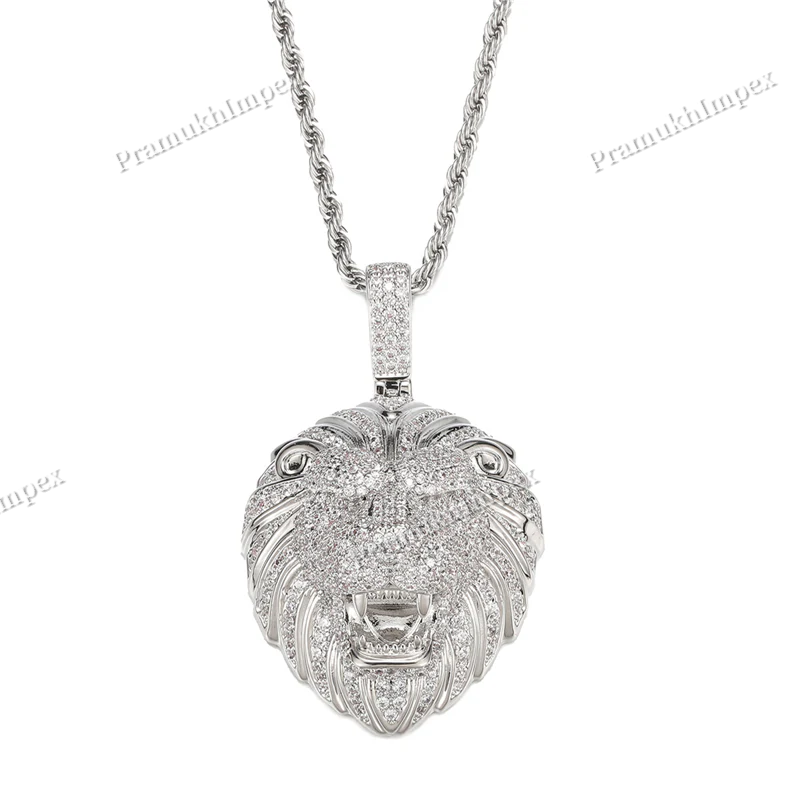 Hip Hop Yellow Gold Plated 925 Silver VVS Moissanite Lion Face Pendant