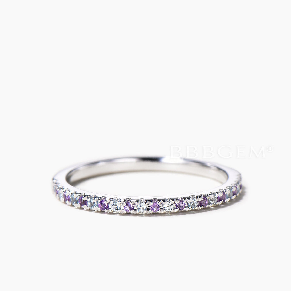 Color-change Alexandrite And Natural Amethyst Half Eternity Stacking Wedding Band