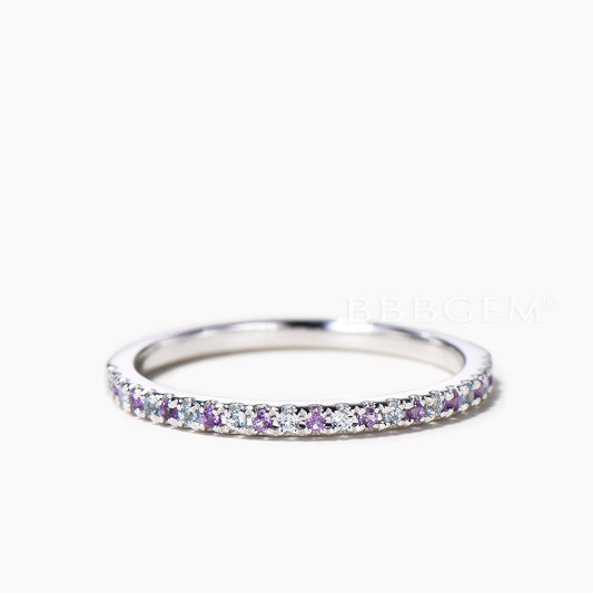 Color-change Alexandrite And Natural Amethyst Half Eternity Stacking Wedding Band