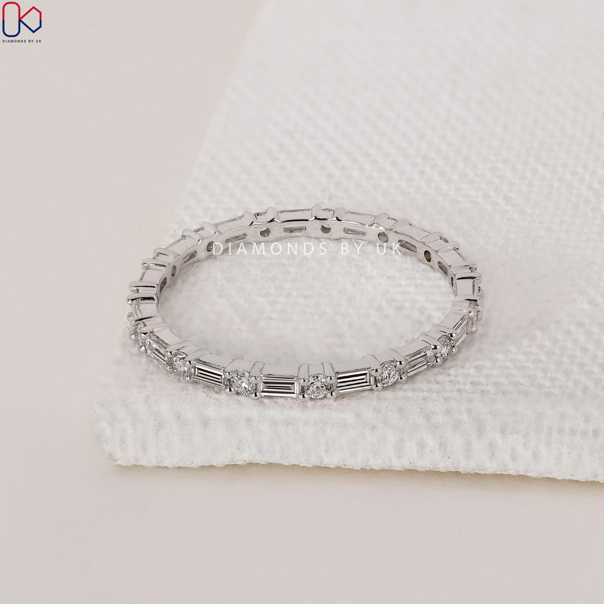 White Gold Round And Baguette Diamond Wedding Band