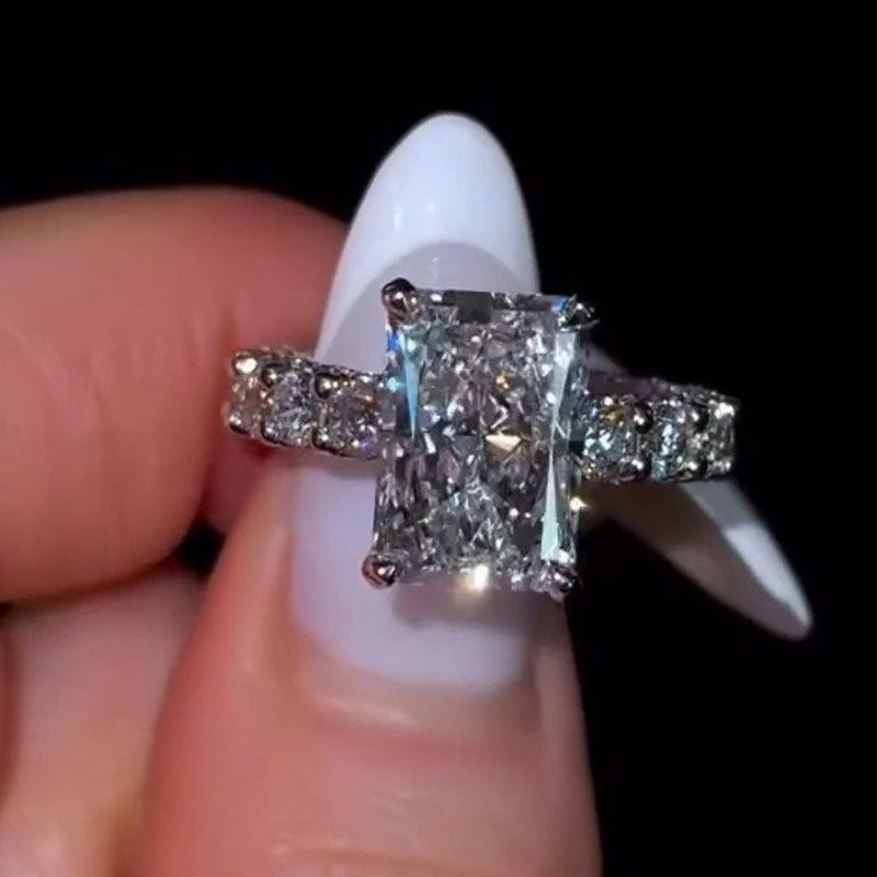 Gorgeous Radiant Cut Pave Sterling Silver Engagement Ring
