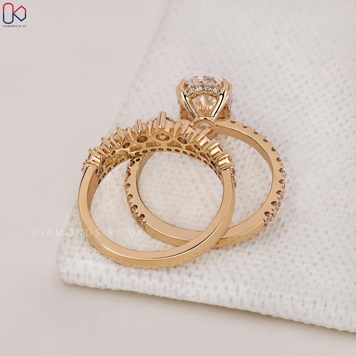 Oval Diamond Pave Engagement Ring with Wedding Band