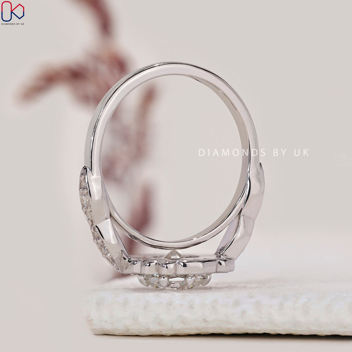 Octagon Bezel Diamond Ring in Pave Style