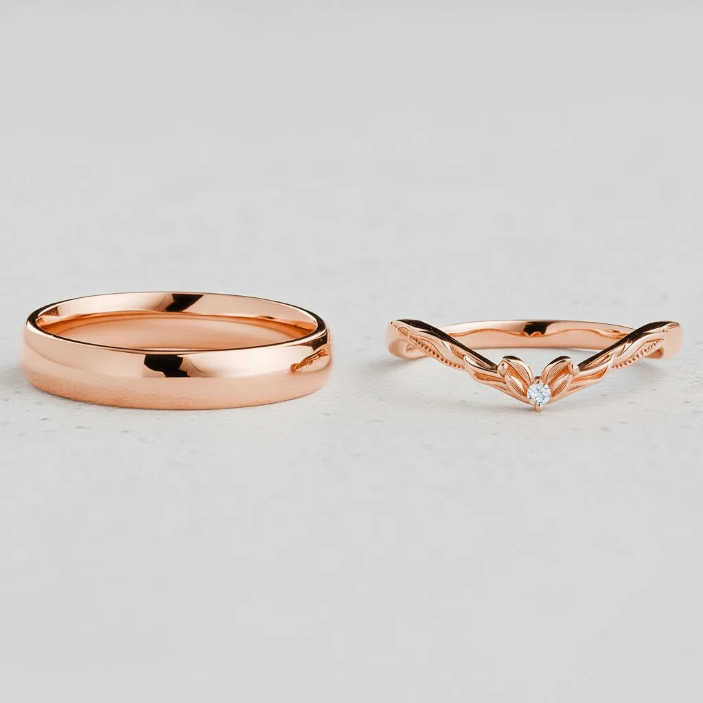Harmony Duet | Curved Diamond & Classic Band Couple Wedding Set