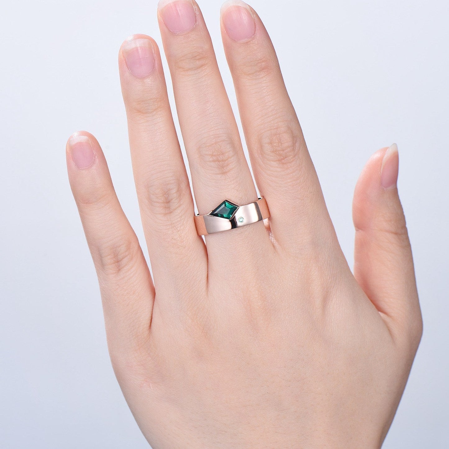 One Of a Kind Emerald Wedding Band For Men Unique Kite Cut Emerald Men's Wedding Ring 6mm Stacking Anniversary Matching Band Christmas Gift
