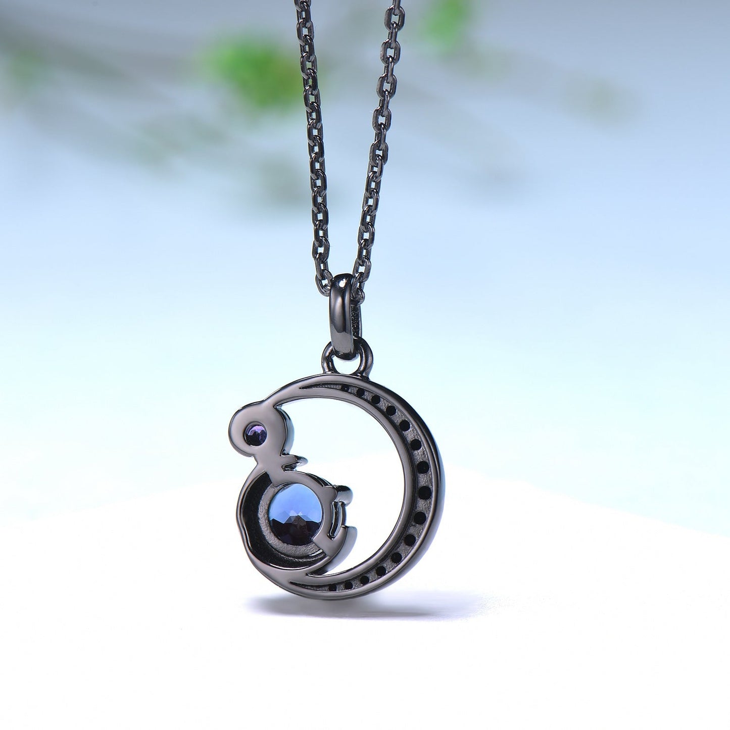 Unique Black Gold Alexandrite Necklace Magic Crescent Moon Amethyst Black Spinel Pendant Necklace Halloween Gothic Anniversary gift for girl