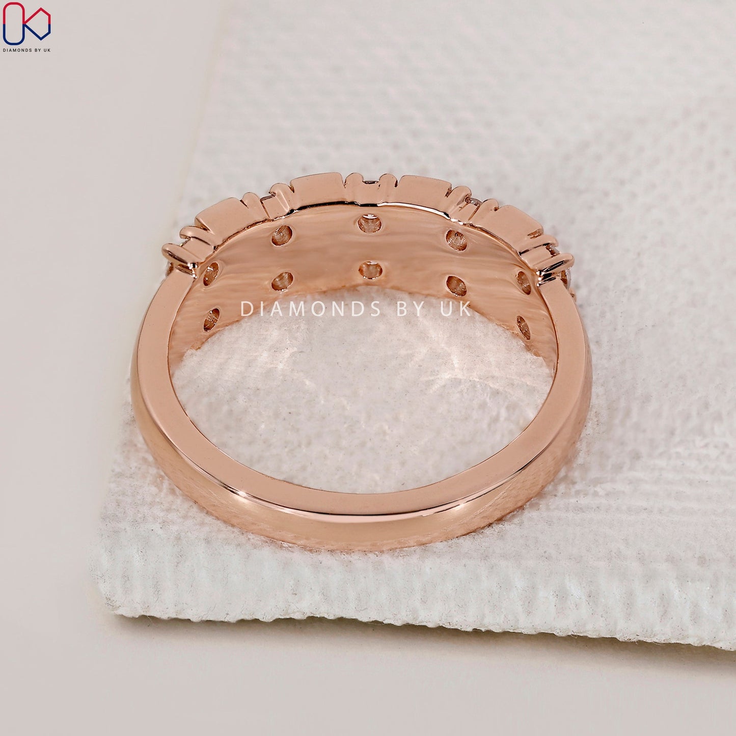 Baguette And Round Diamond Band With Semi Bezel Setting