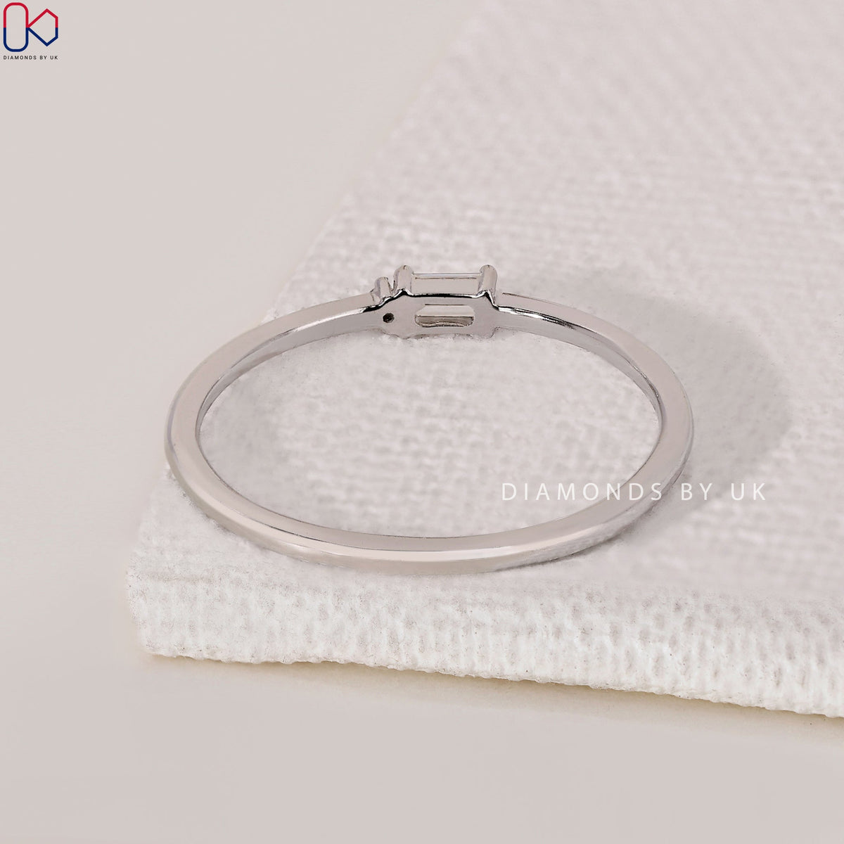 Round And Baguette Womens White Gold Wedding Band