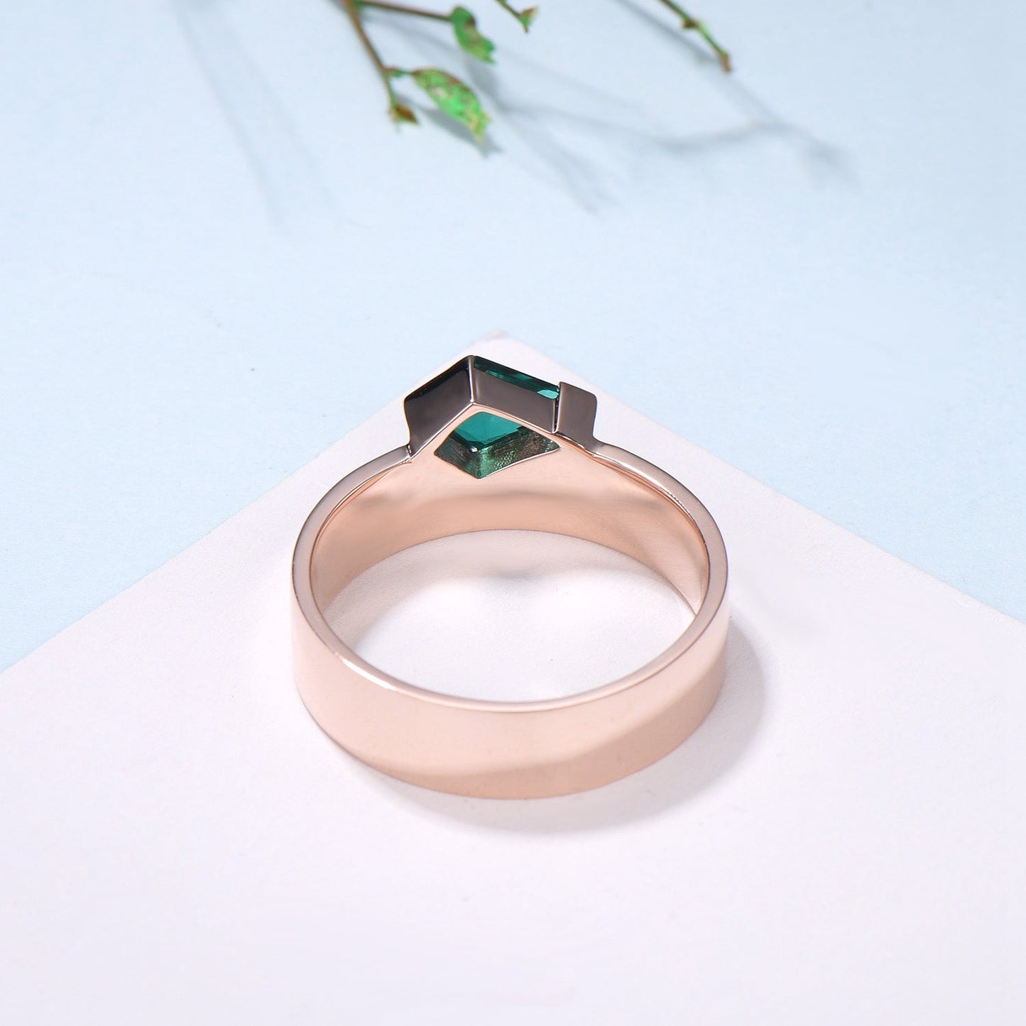 One Of a Kind Emerald Wedding Band For Men Unique Kite Cut Emerald Men's Wedding Ring 6mm Stacking Anniversary Matching Band Christmas Gift