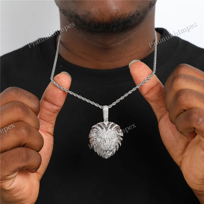 Hip Hop Yellow Gold Plated 925 Silver VVS Moissanite Lion Face Pendant