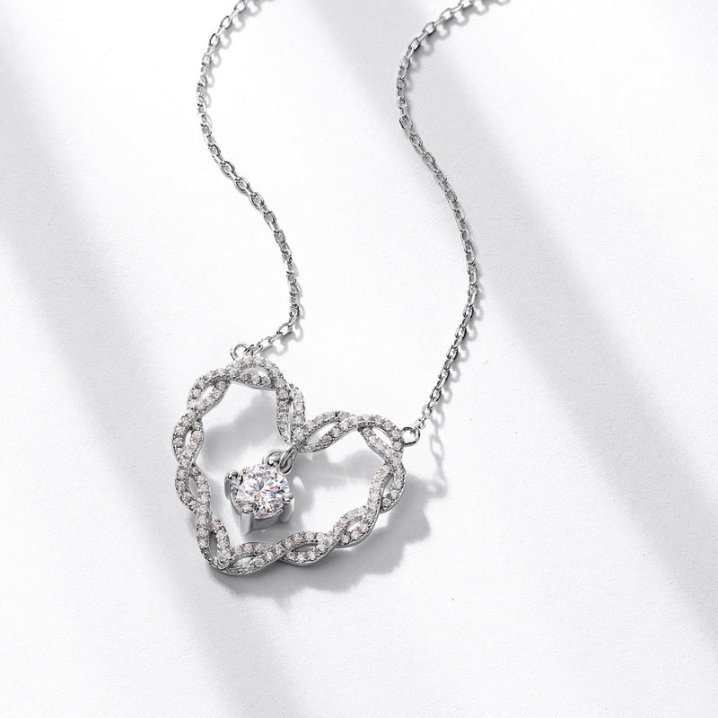 Moissanite Infinity Twisted Heart Pendant Necklace
