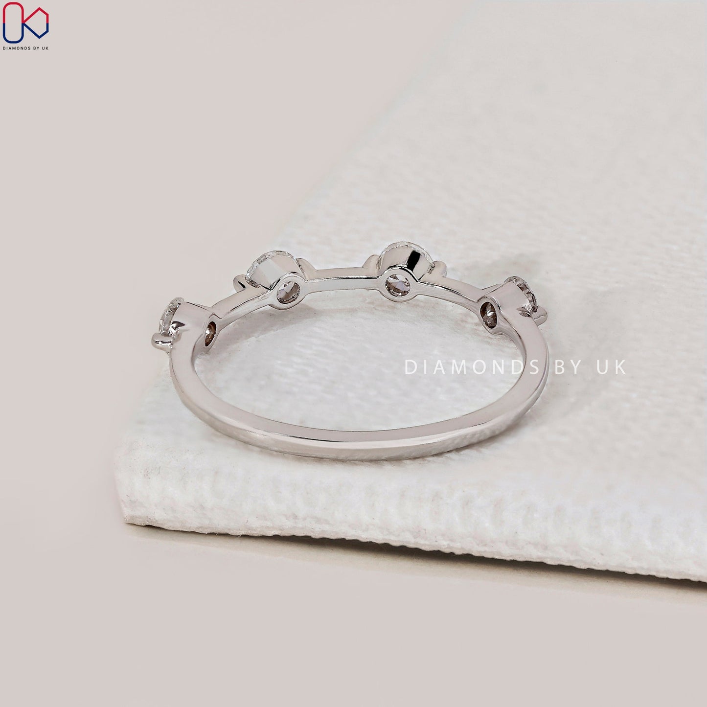 Distance Pave Round Diamond White Gold Wedding Band