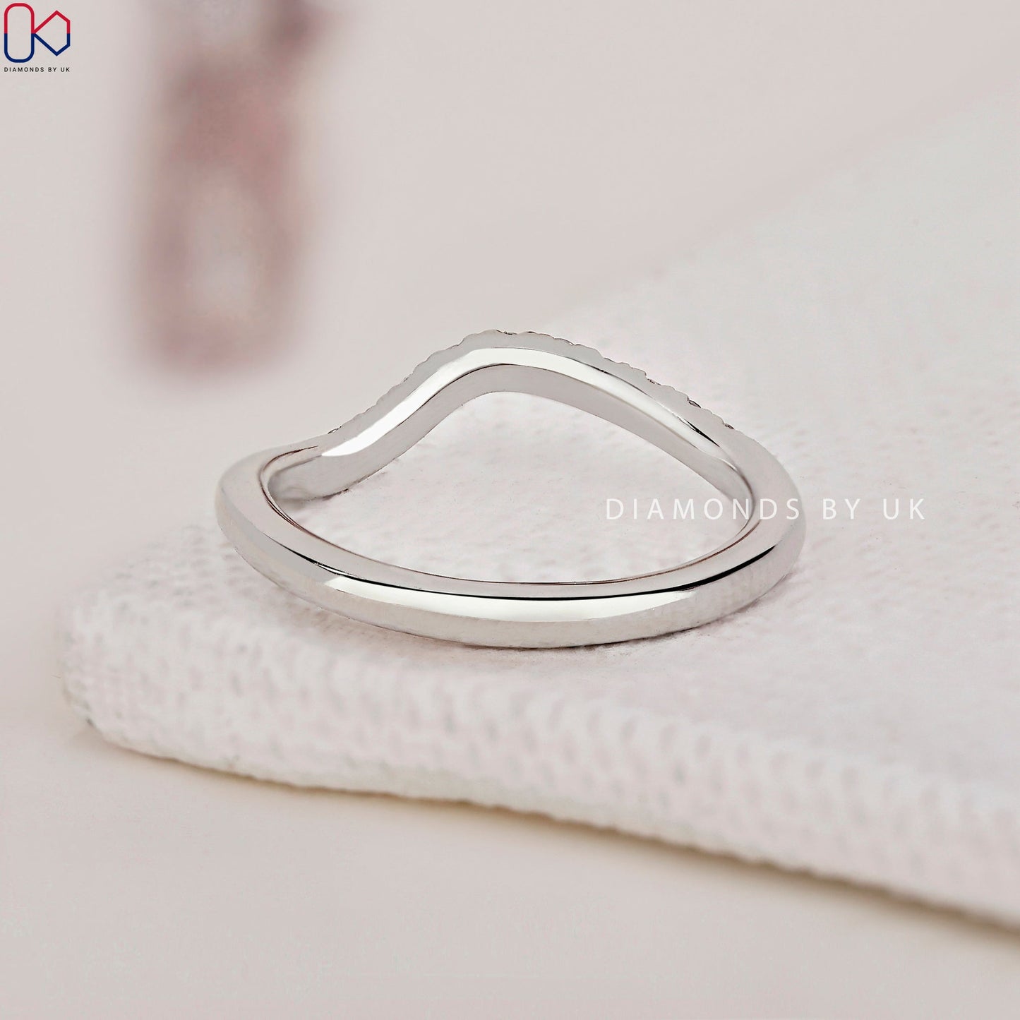 Curved Diamond Wedding Band - Round Diamonds