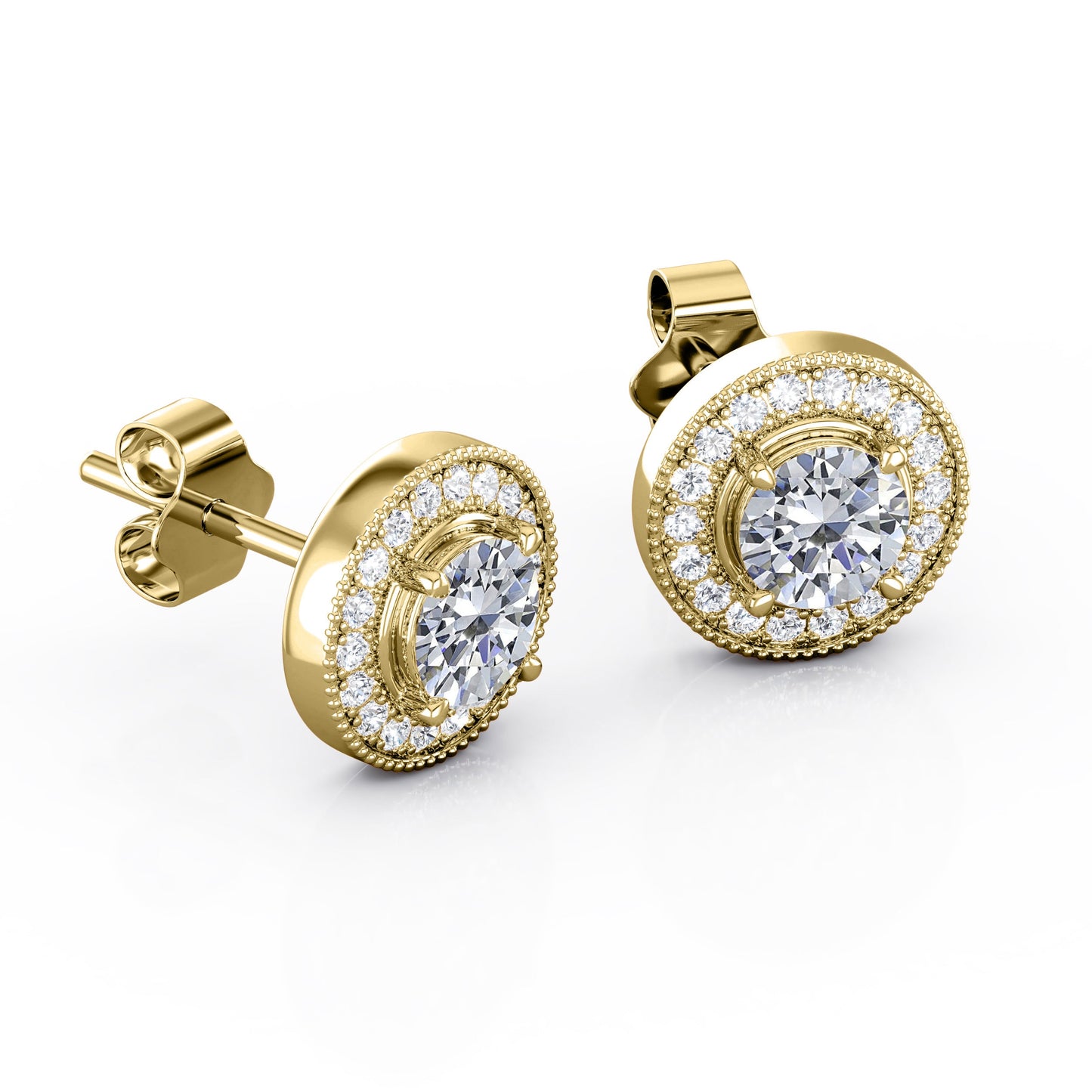 Milgrain Set Moissanite and Diamond Stud Earrings