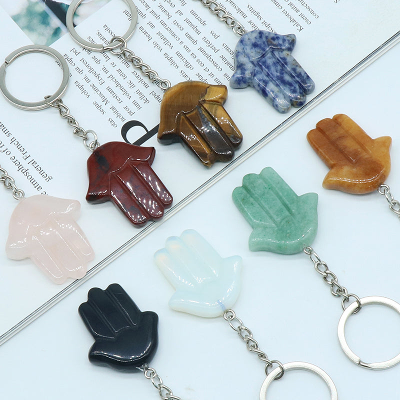 Natural Stone Crystal Keyring - Hamsa Hand -  Spiritual Gift Protection  - New!