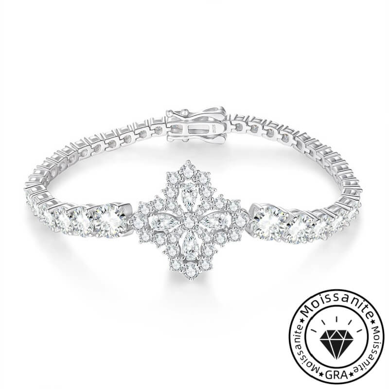 Chunky round cut moissanite bracelet, rhodium plated, 925 sterling silver