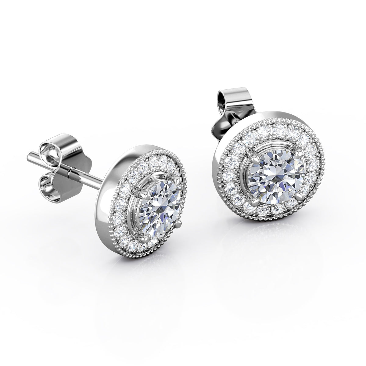 Milgrain Set Moissanite and Diamond Stud Earrings
