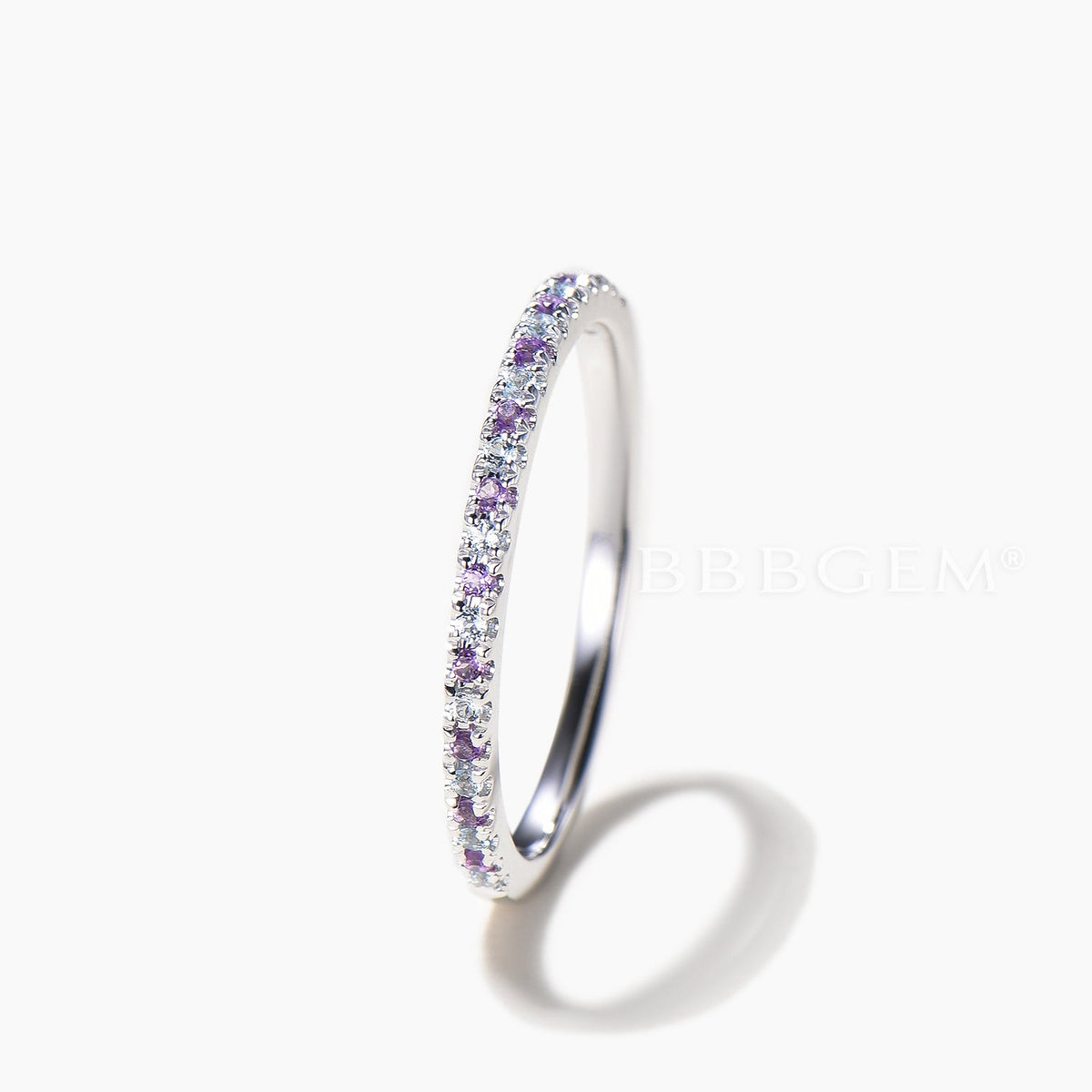 Color-change Alexandrite And Natural Amethyst Half Eternity Stacking Wedding Band