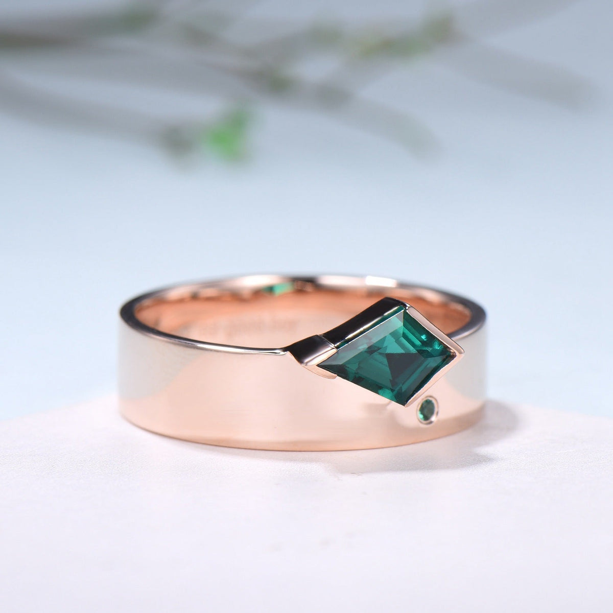 One Of a Kind Emerald Wedding Band For Men Unique Kite Cut Emerald Men's Wedding Ring 6mm Stacking Anniversary Matching Band Christmas Gift