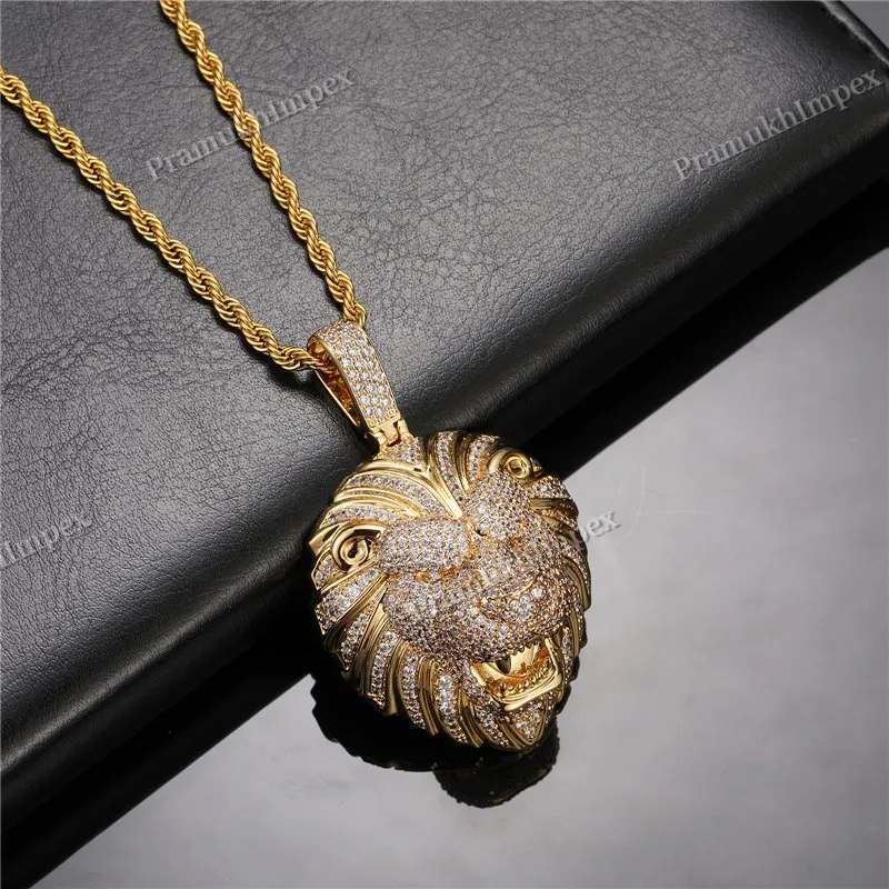 Hip Hop Yellow Gold Plated 925 Silver VVS Moissanite Lion Face Pendant
