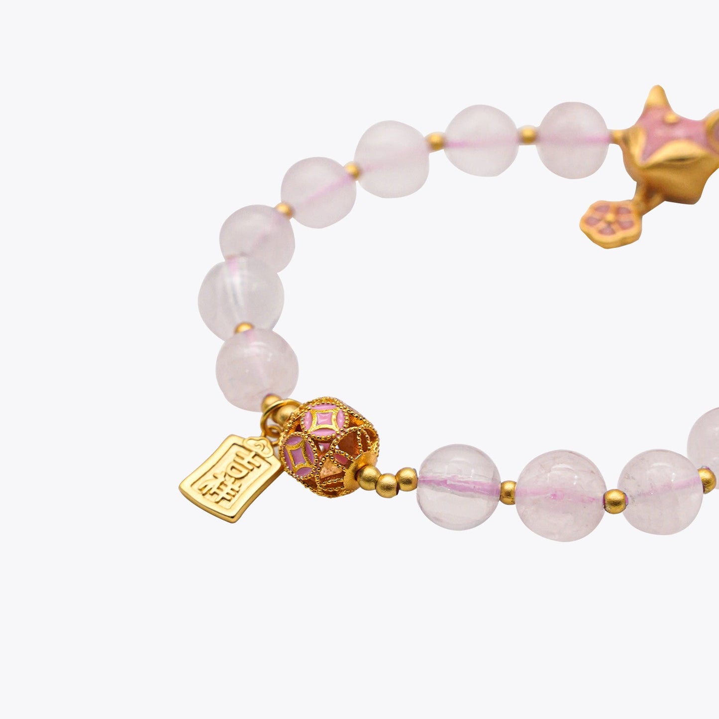 Blossoming Rose Quartz Accumulating Gold Crystal Bracelet