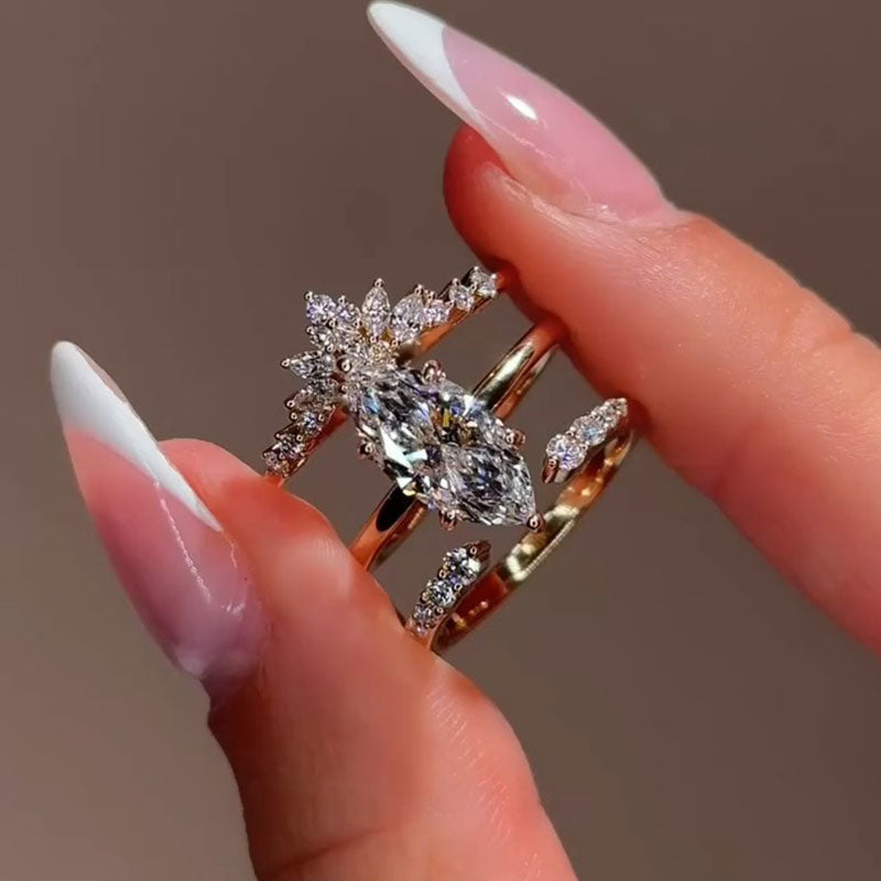 3 Pcs Marquise Cut Stack Sterling Silver Bridal Set