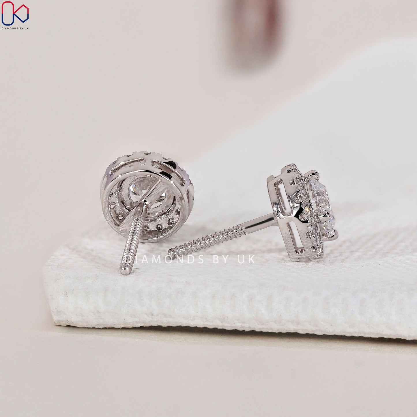 Round Diamond Earrings - Halo Design