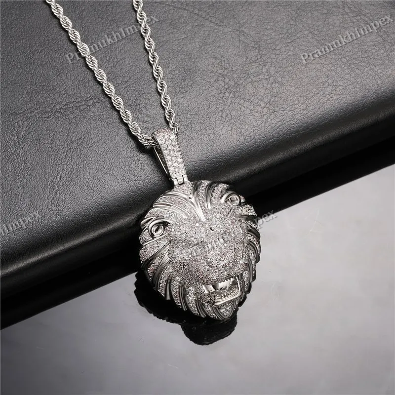 Hip Hop Yellow Gold Plated 925 Silver VVS Moissanite Lion Face Pendant