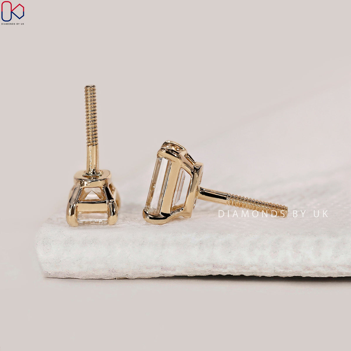 Yellow Gold Emerald Cut Diamond Earrings