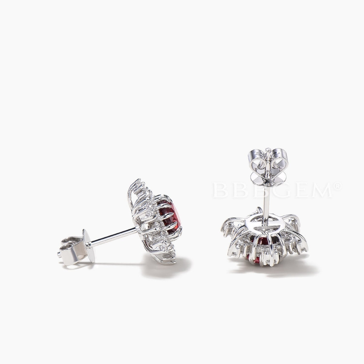 Round Cut Natural Garnet Snowflake Stud Earrings Diamond Halo Earrings