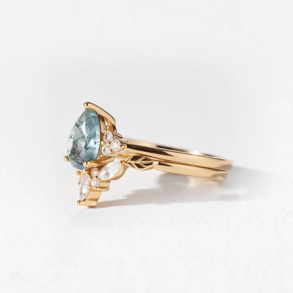 Cassandra’s Wildwood | Moss Agate Chevron Bridal Duo
