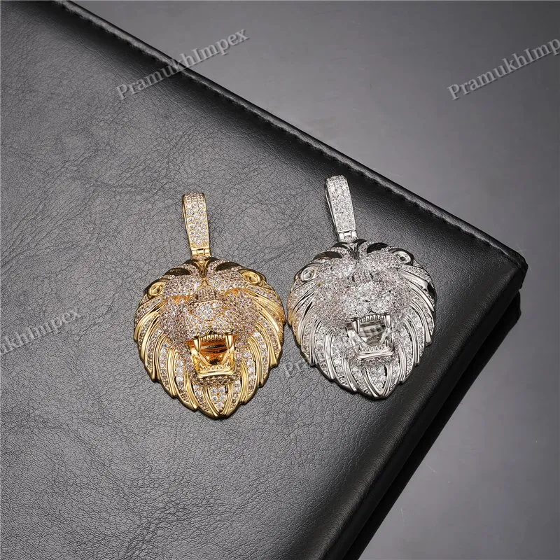 Hip Hop Yellow Gold Plated 925 Silver VVS Moissanite Lion Face Pendant