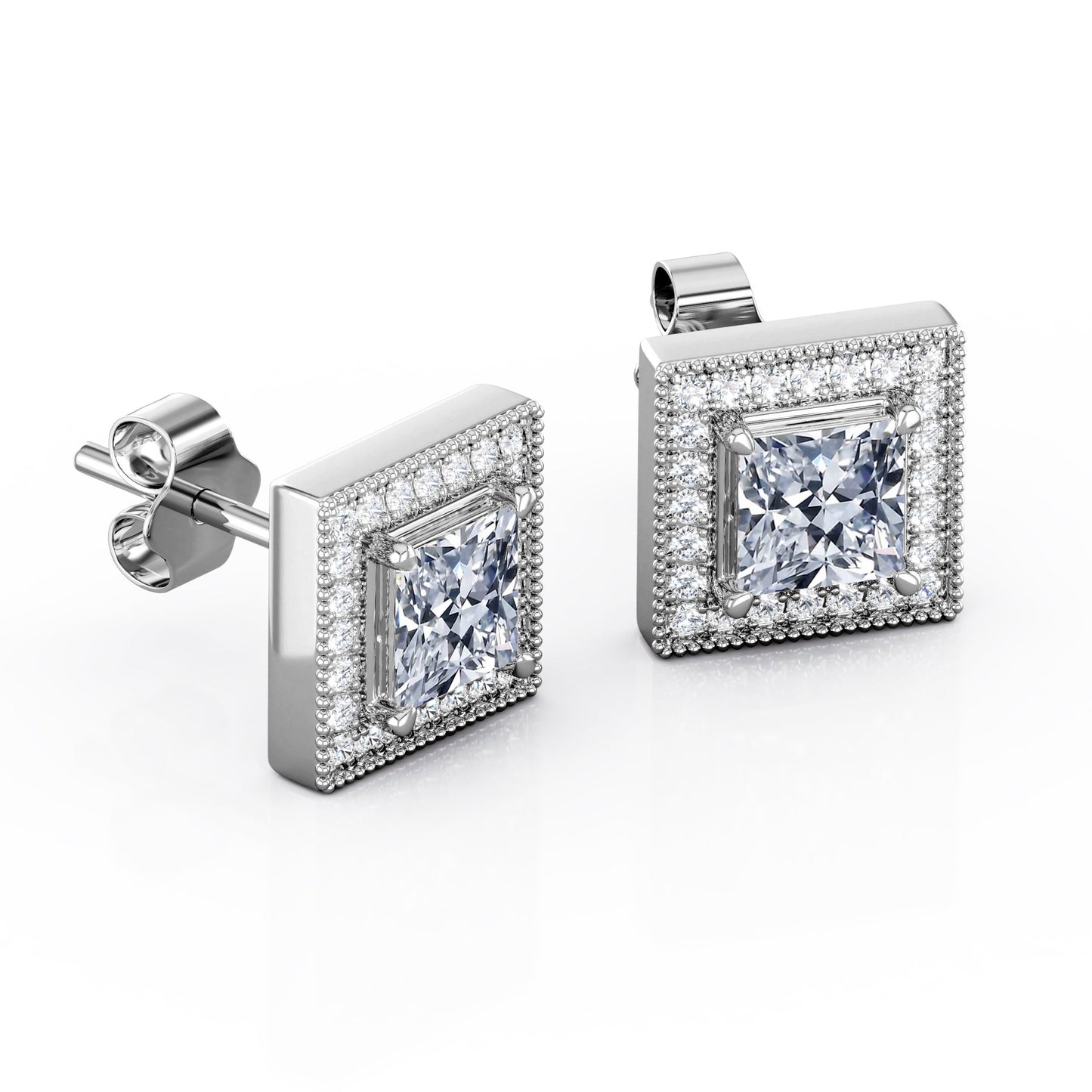 Milgrain Set Moissanite and Diamond Stud Earrings