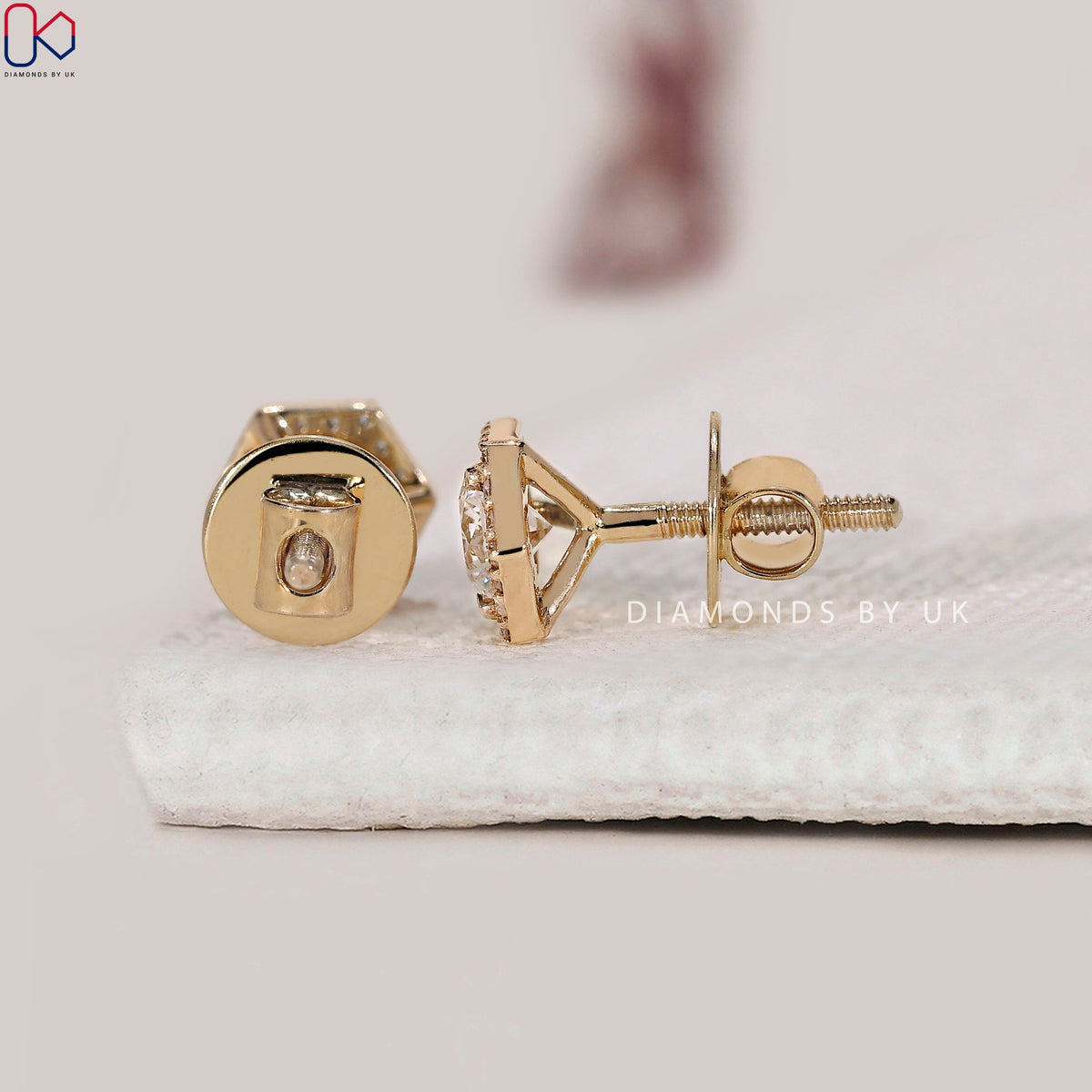 Round Diamond Halo Stud Earrings