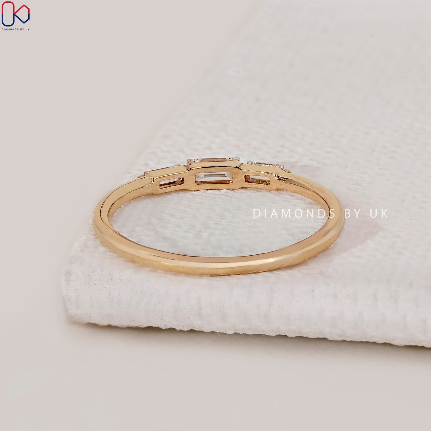 Baguette Diamond Three Stone Wedding Band