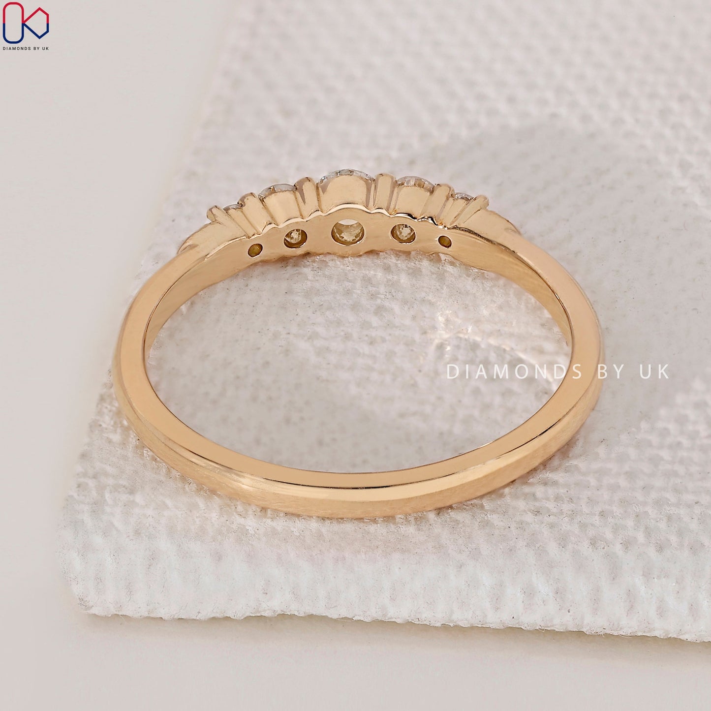 7 Stone Round Diamond Yellow Gold Wedding Band