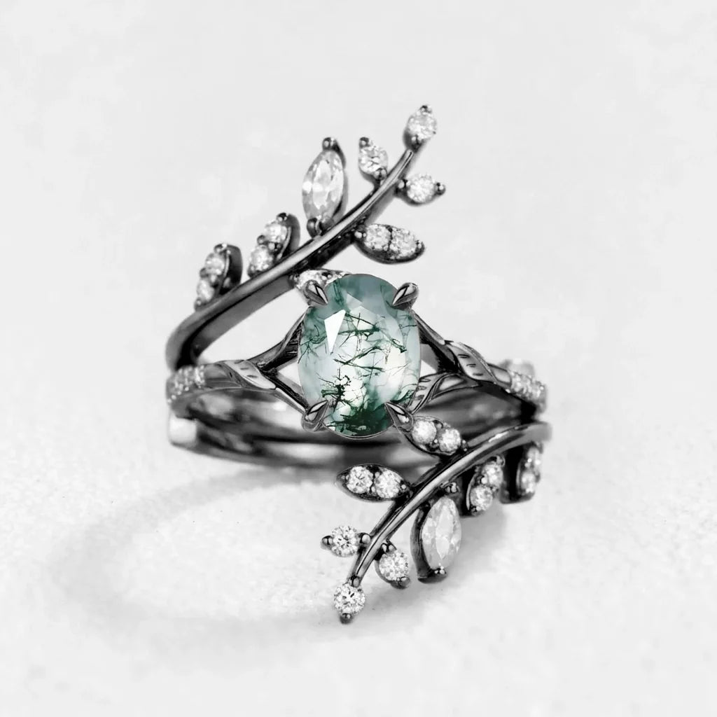 Daphne’s Wreath | Oval Moss Agate Cluster Enhancer Bridal Set 2pcs
